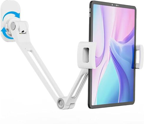 حامل جداري للكمبيوتر اللوحي، حامل جداري لجهاز iPad للأجهزة اللوحية مقاس 4.7-12.9 بوصة، سبائك الألومنيوم، قاعدة دوارة 360 درجة، زاوية مرنة قابلة للتعديل، حامل الكمبيوتر اللوحي (أبيض) in Kuwait