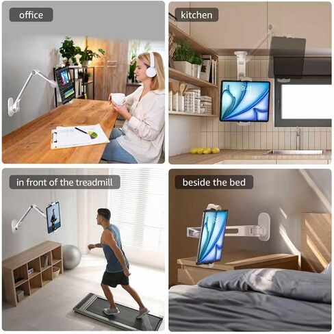 حامل جداري للكمبيوتر اللوحي، حامل جداري لجهاز iPad للأجهزة اللوحية مقاس 4.7-12.9 بوصة، سبائك الألومنيوم، قاعدة دوارة 360 درجة، زاوية مرنة قابلة للتعديل، حامل الكمبيوتر اللوحي (أبيض) in Kuwait