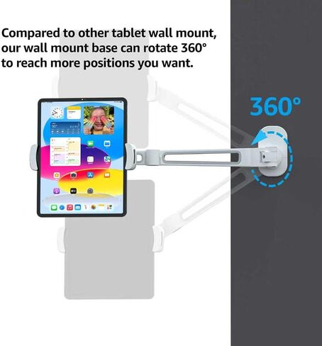حامل جداري للكمبيوتر اللوحي، حامل جداري لجهاز iPad للأجهزة اللوحية مقاس 4.7-12.9 بوصة، سبائك الألومنيوم، قاعدة دوارة 360 درجة، زاوية مرنة قابلة للتعديل، حامل الكمبيوتر اللوحي (أبيض) in Kuwait