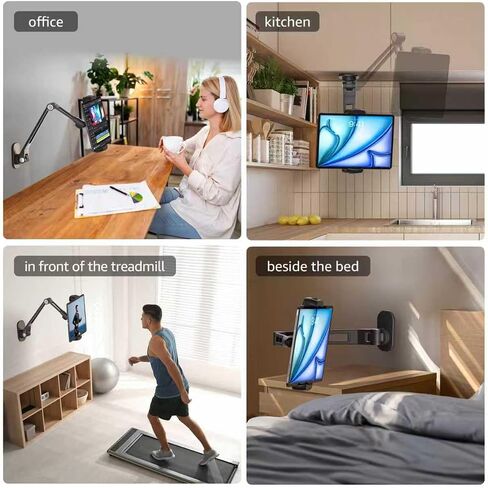 حامل جداري للكمبيوتر اللوحي، حامل جداري لجهاز iPad للأجهزة اللوحية مقاس 4.7-12.9 بوصة، سبائك الألومنيوم، قاعدة دوارة 360 درجة، زاوية مرنة قابلة للتعديل، حامل الكمبيوتر اللوحي (أبيض) in Kuwait