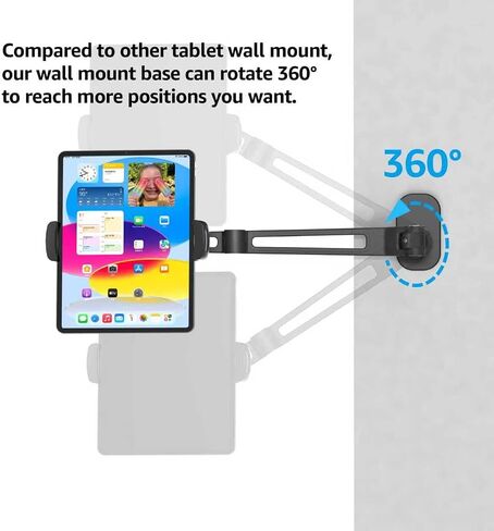 حامل جداري للكمبيوتر اللوحي، حامل جداري لجهاز iPad للأجهزة اللوحية مقاس 4.7-12.9 بوصة، سبائك الألومنيوم، قاعدة دوارة 360 درجة، زاوية مرنة قابلة للتعديل، حامل الكمبيوتر اللوحي (أبيض) in Kuwait