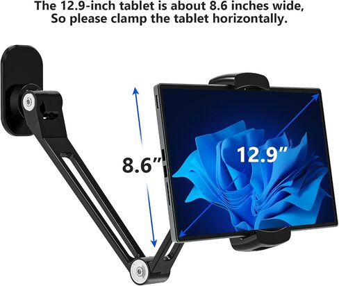 حامل جداري للكمبيوتر اللوحي، حامل جداري لجهاز iPad للأجهزة اللوحية مقاس 4.7-12.9 بوصة، سبائك الألومنيوم، قاعدة دوارة 360 درجة، زاوية مرنة قابلة للتعديل، حامل الكمبيوتر اللوحي (أبيض) in Kuwait