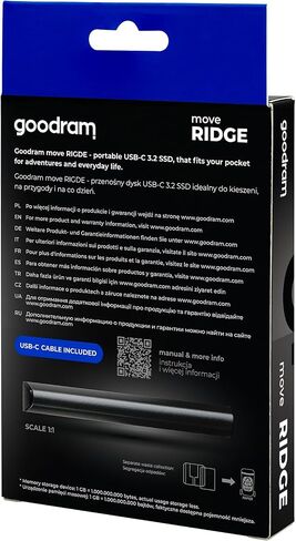GoodRam Move Ridge Black - القرص الصلب الخارجي - SSD 512 جيجابايت - سرعة القراءة القصوى. 2000 ميجابايت/ثانية، سرعة الكتابة القصوى. 1500 ميجابايت/ثانية - USB 3.2 الجيل 2 × 2 من النوع C - مع غلاف معدني - 75 × 32 × 9.5 ملم in Saudi Arabia