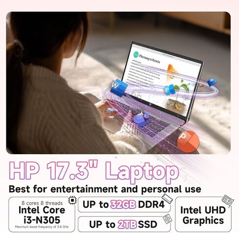 HP 2025 17.3″ FHD Laptop Computer, Intel 8-Core Processor, Windows 11 Pro, Copilot AI, Up to 9.5H Battery Life for Student & Business, Wi‑Fi 6, Bluetooth 5.4, with Accessories Kit (32GB RAM | 1TB SSD) in Saudi Arabia