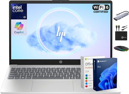 كمبيوتر محمول HP 15.6 بوصة إصدار 2025-2026 للأعمال الطلابية، مكتب MS مدى الحياة، وحدة معالجة مركزية Intel i3 ثمانية النواة، ذاكرة وصول عشوائي 16 جيجابايت، تخزين 628 جيجابايت (128 جيجابايت UFS + 500 جيجابايت تحويلة)، Wi-Fi 6، بطارية طويلة، MarxsolAccessory in Kuwait
