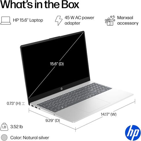 كمبيوتر محمول HP 15.6 بوصة إصدار 2025-2026 للأعمال الطلابية، مكتب MS مدى الحياة، وحدة معالجة مركزية Intel i3 ثمانية النواة، ذاكرة وصول عشوائي 16 جيجابايت، تخزين 628 جيجابايت (128 جيجابايت UFS + 500 جيجابايت تحويلة)، Wi-Fi 6، بطارية طويلة، MarxsolAccessory in Kuwait