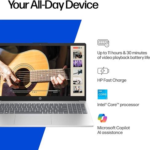 كمبيوتر محمول HP 15.6 بوصة إصدار 2025-2026 للأعمال الطلابية، مكتب MS مدى الحياة، وحدة معالجة مركزية Intel i3 ثمانية النواة، ذاكرة وصول عشوائي 16 جيجابايت، تخزين 628 جيجابايت (128 جيجابايت UFS + 500 جيجابايت تحويلة)، Wi-Fi 6، بطارية طويلة، MarxsolAccessory in Saudi Arabia