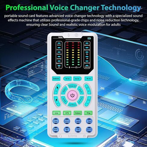 Asixxsix Portable Voice Changer, 15 Voice Modes Noise Reduction Sound Card with Headphone Microphone, Sound Board Voice Disguiser for Phone Laptops Computer Games in Saudi Arabia