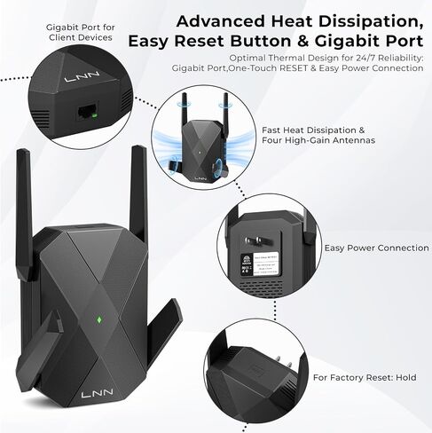 LNN AX1800 WiFi 6 Extender, Gigabit Ethernet Port, Dual-Band 2.4/5GHz Signal Booster Repeater, Up to 1.8Gbps, Covers 1500 Sq. Ft, Multi-Devices, App-Free Setup, AP Mode in Saudi Arabia