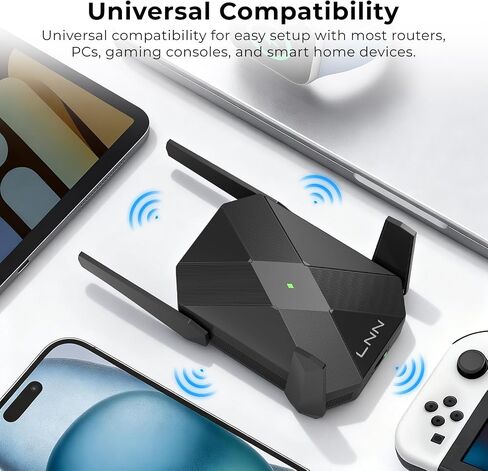 LNN AX1800 WiFi 6 Extender, Gigabit Ethernet Port, Dual-Band 2.4/5GHz Signal Booster Repeater, Up to 1.8Gbps, Covers 1500 Sq. Ft, Multi-Devices, App-Free Setup, AP Mode in Saudi Arabia