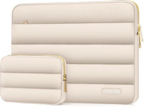 MOSISO 13.3 inch Laptop Case, 13-13.3 inch Puffy Laptop Sleeve Compatible with MacBook Air 13 13.6 M4 M3 M2 M1/Pro 13/Pro 14, HP Dell ASUS Lenovo,Polyester Horizontal Bag with Small Case, Sand in Saudi Arabia