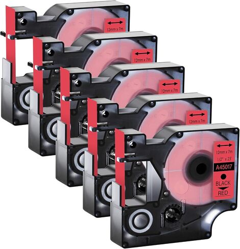GREENCYCLE Label Maker Tape 45017 S0720570 Compatible for DYMO D1 1/2" (12mm) x 23ft (7m) for LabelManager 210D 220P 260P 160 280 420P 350 360D 450 COLORPOP LMPnP LP250 (Black Print on Red, 5 Pack) in Saudi Arabia