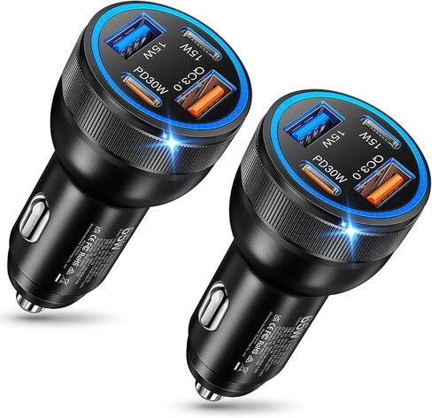 شاحن سيارة، 4 منافذ 65 وات مزدوج USB C وUSB-A شاحن USB ولاعة سجائر، عبوتان محول شاحن سيارة متعدد المنافذ من النوع C، قابس هاتف Cargador Carro شحن سريع لهاتف iPhone 17 16 15، iPad، Galaxy، الكمبيوتر اللوحي in Kuwait