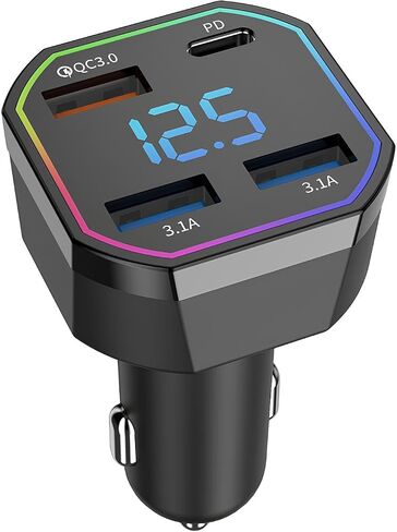 محول شاحن سيارة USB C بقدرة 65 وات، 4 منافذ شحن سريع مع QC3.0 وPD2.0، شاشة رقمية، متوافق مع iPhone 16–8، Galaxy S25–S8، iPad، Pixel in Saudi Arabia