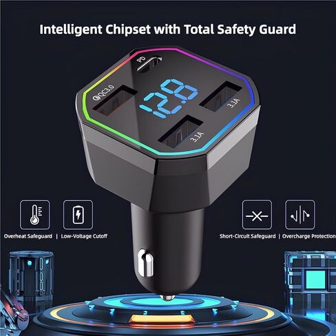 محول شاحن سيارة USB C بقدرة 65 وات، 4 منافذ شحن سريع مع QC3.0 وPD2.0، شاشة رقمية، متوافق مع iPhone 16–8، Galaxy S25–S8، iPad، Pixel in Saudi Arabia
