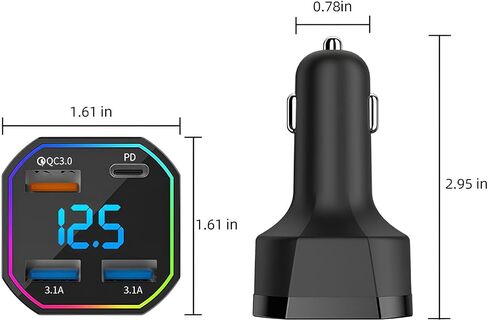 محول شاحن سيارة USB C بقدرة 65 وات، 4 منافذ شحن سريع مع QC3.0 وPD2.0، شاشة رقمية، متوافق مع iPhone 16–8، Galaxy S25–S8، iPad، Pixel in Saudi Arabia