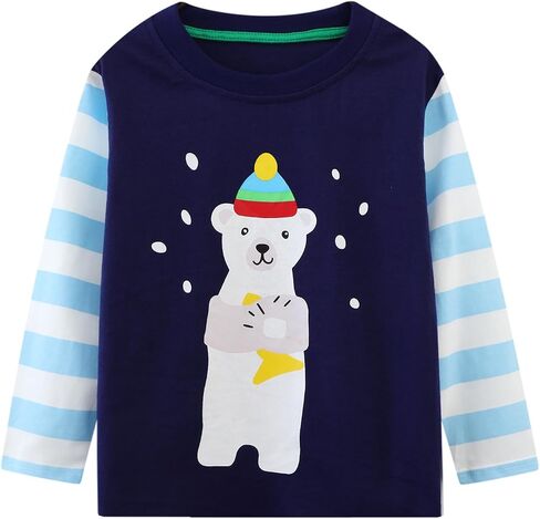 Boys Long Sleeve T-Shirt Cotton Casual Winter Crewneck Basic Active Tops Tee Tunic Shirts 3 Packs Sets in Kuwait