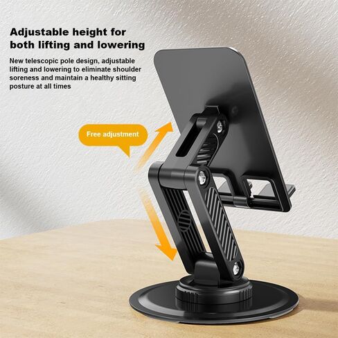 Adjustable Cell Phone Stand Accessories, 360°Rotating Phone Holder for Desk, Foldable Phone Holder, with Sturdy Metal Disc Base, for iPhone 16 15 14 13 12 Pro Max and All Smart Phones (Black) in Saudi Arabia