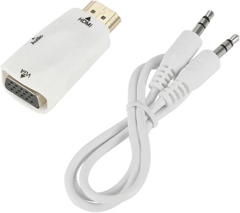محول فيديو 1080P/720P HD إلى V/GA ​​ذكر إلى أنثى متوافق مع HDMI D-Sub مع كابل 3.5 مم للكمبيوتر الشخصي (أبيض) in Saudi Arabia