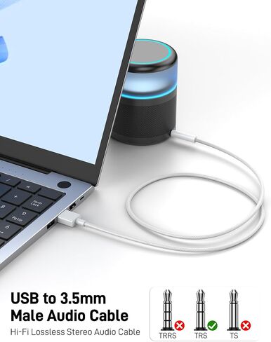كابل صوت Aux بطول 3 أقدام إلى 3.5 ملم، قطعتان، محول USB مضفر من النايلون ذكر إلى AUX ذكر سلك صوت ستيريو TRS لسماعات الرأس، وأجهزة الكمبيوتر الشخصية، وأجهزة الكمبيوتر المحمول، ومكبرات الصوت، وأجهزة الكمبيوتر التي تعمل بنظام Windows PS5 PS4 Mac OSX Desktops in Kuwait