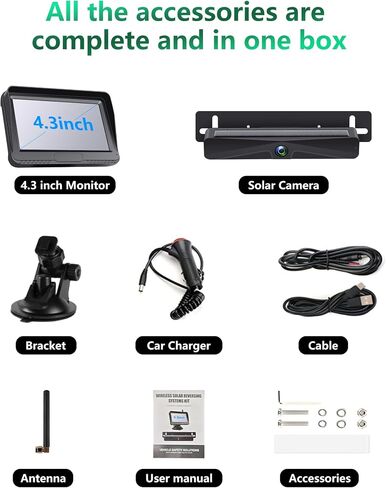 Solar Wireless Backup Camera with 4.3" Monitor, Reversing Camera USB Charger Port 5000mAh Battery Easy Installation Back Up Camera,Waterproof Reverse Camera for Car RV Van,SUV,Truck in Saudi Arabia