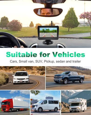 Solar Wireless Backup Camera with 4.3" Monitor, Reversing Camera USB Charger Port 5000mAh Battery Easy Installation Back Up Camera,Waterproof Reverse Camera for Car RV Van,SUV,Truck in Saudi Arabia