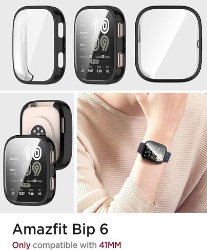 2 Pack Miimall Case Compatible for Amazfit Bip 6 Bumper [Plating Frame] [Full Coverage], Scratch-Proof, Women Men Soft TPU Cover Protective Cases All-Around Screen Protector for Bip 6 (Clear) in Saudi Arabia