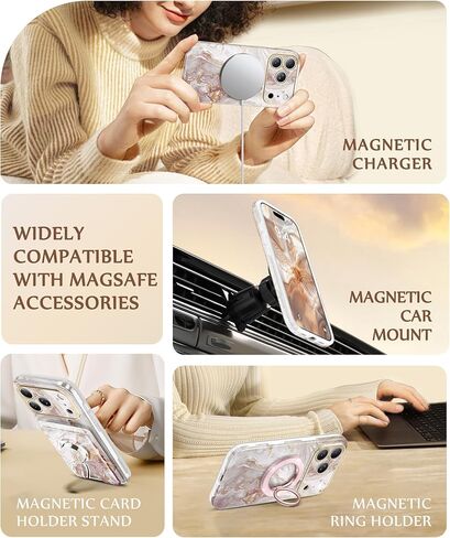 GVIEWIN for iPhone 17 Pro Case Compatible with MagSafe, with Screen Protector [Full Camera Protection] Military-Grade Shockproof Slim Magnetic Marble Phone Case for 17 Pro 6.3", A-Pearlescent/Gold in Kuwait