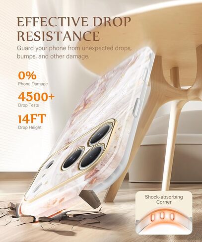 GVIEWIN for iPhone 17 Pro Case Compatible with MagSafe, with Screen Protector [Full Camera Protection] Military-Grade Shockproof Slim Magnetic Marble Phone Case for 17 Pro 6.3", A-Pearlescent/Gold in Kuwait