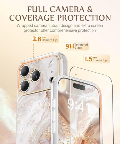 GVIEWIN for iPhone 17 Pro Case Compatible with MagSafe, with Screen Protector [Full Camera Protection] Military-Grade Shockproof Slim Magnetic Marble Phone Case for 17 Pro 6.3", A-Pearlescent/Gold in Kuwait