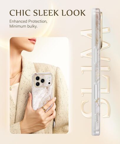 GVIEWIN for iPhone 17 Pro Case Compatible with MagSafe, with Screen Protector [Full Camera Protection] Military-Grade Shockproof Slim Magnetic Marble Phone Case for 17 Pro 6.3", A-Pearlescent/Gold in Kuwait