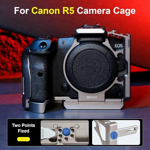 قفص كاميرا كامل لكاميرا Canon EOS R5، مثبت خفيف الوزن من سبائك الألومنيوم 6061 مع حامل حذاء بارد، قاعدة Arca-Swiss وفتحات ملولبة 1/4 بوصة للجيمبال وتصوير الفيديو (تيتانيوم) in Kuwait