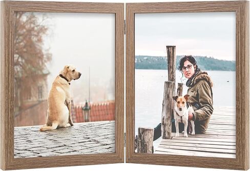 4x6 Double Picture Frame Wooden Hinged Photo Frame Definition Glass Stand Vertically on Desktop or Tabletop Black in Kuwait