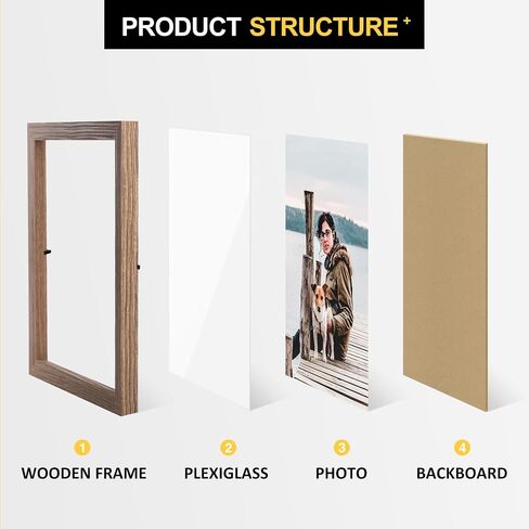 4x6 Double Picture Frame Wooden Hinged Photo Frame Definition Glass Stand Vertically on Desktop or Tabletop Black in Kuwait