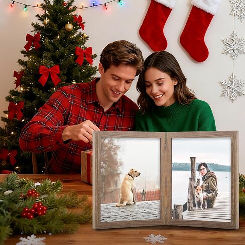 4x6 Double Picture Frame Wooden Hinged Photo Frame Definition Glass Stand Vertically on Desktop or Tabletop Black in Kuwait