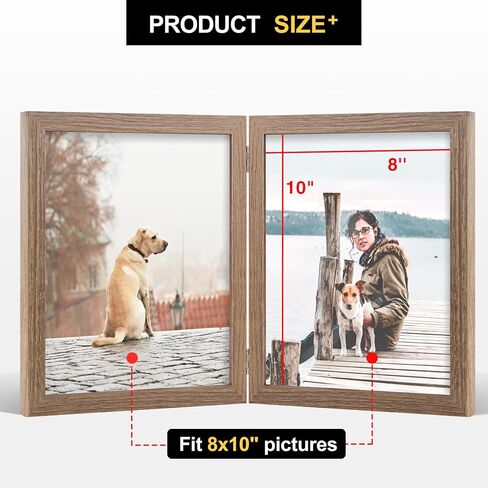 4x6 Double Picture Frame Wooden Hinged Photo Frame Definition Glass Stand Vertically on Desktop or Tabletop Black in Kuwait