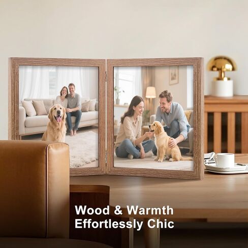 4x6 Double Picture Frame Wooden Hinged Photo Frame Definition Glass Stand Vertically on Desktop or Tabletop Black in Kuwait