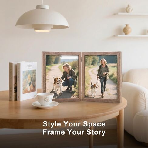 4x6 Double Picture Frame Wooden Hinged Photo Frame Definition Glass Stand Vertically on Desktop or Tabletop Black in Kuwait