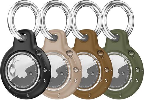 Upgrade Waterproof 4 Pack for Airtags Holder with Apple Air-tag Keychain, Hard PC Air Tag Case Cover Key Chain for Accessories for GPS Item Tracker Case for Kids Bags - Black+Brown+Suntan+DarkGreen in Saudi Arabia