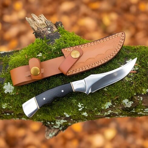 سكين MAZEDAZE Buck Hunting Premium ذو ​​الشفرة الثابتة - سكاكين سلخ متينة بطول 8 بوصات | سكاكين الصيد ذات الحواف الحادة | سكين صيد كامل تانغ مع غمد جلدي فاخر | سكاكين مطاردة بمقبض مريح للصيد والتخييم والمشي لمسافات طويلة in Kuwait