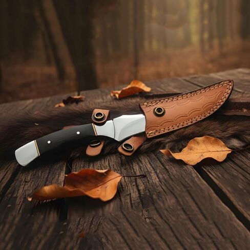 سكين MAZEDAZE Buck Hunting Premium ذو ​​الشفرة الثابتة - سكاكين سلخ متينة بطول 8 بوصات | سكاكين الصيد ذات الحواف الحادة | سكين صيد كامل تانغ مع غمد جلدي فاخر | سكاكين مطاردة بمقبض مريح للصيد والتخييم والمشي لمسافات طويلة in Kuwait