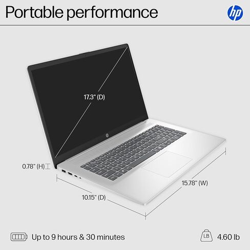HP 2025 17.3" Laptop Compurter for Business & Student, Intel 8-Core Processor, 32 GB RAM, 1 TB SSD, Anti-Glare Display, Windows 11 Pro, Bluetooth 5.3, Type-c, Silver, Copilot AI, w/Accessories in Saudi Arabia