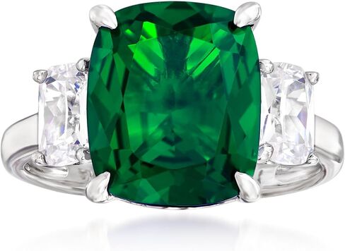 Ross-Simons 6.25 قيراط محاكاة الزمرد و 1.10 CT. T.W. خاتم CZ 3 حجارة في الفضة الإسترليني in Saudi Arabia