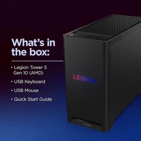 كمبيوتر مكتبي للألعاب Lenovo Legion Tower 5، AMD Ryzen 7 7800X3D (يصل إلى 5 جيجاهرتز)، NVIDIA GeForce RTX 5070 12GB GDDR7، 64GB DDR5 5600MT/s، 1TB SSD، 2TB HDD، تبريد هادئ، Windows 11 Pro، ملحقات in Saudi Arabia