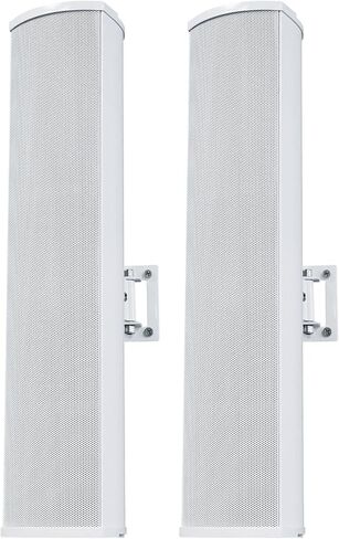 Rockville Wet Array 4 أبيض 70 فولت 60 وات مكبر صوت عمود دوار تجاري مثبت على الحائط، تصميم مصفوفة خط ثنائي الاتجاه، مقاوم للماء IP55، للاستخدام الداخلي/الخارجي للمطاعم والكنائس والقاعات (عنصران) in Saudi Arabia