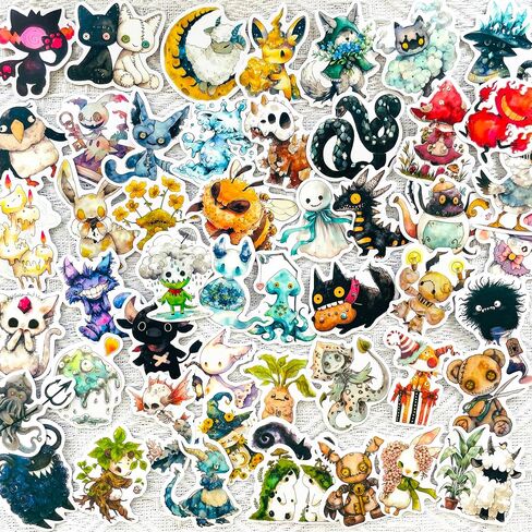 50 Pcs Fantasy Cryptid Stickers Pack - Cute Waterproof Vinyl Fairy Tale Monster Decals for Scrapbook, Journal, Laptop, Water Bottle, DIY Crafts, Planner & Gift in Kuwait