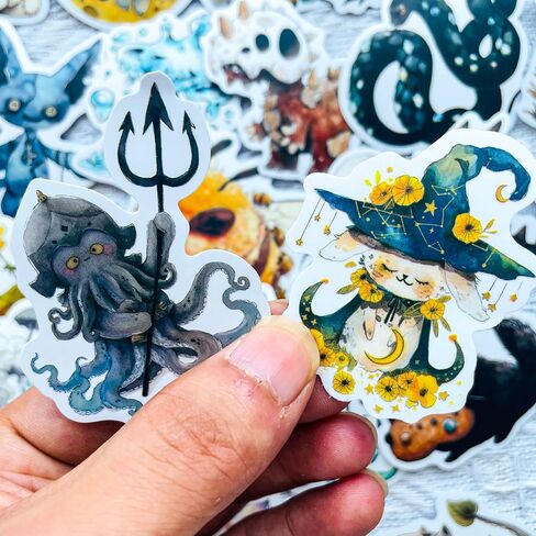 50 Pcs Fantasy Cryptid Stickers Pack - Cute Waterproof Vinyl Fairy Tale Monster Decals for Scrapbook, Journal, Laptop, Water Bottle, DIY Crafts, Planner & Gift in Kuwait