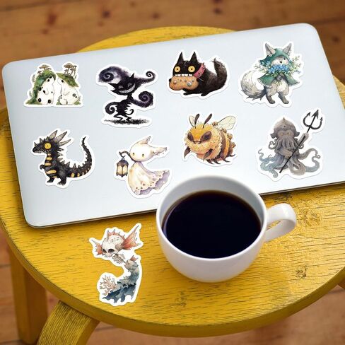 50 Pcs Fantasy Cryptid Stickers Pack - Cute Waterproof Vinyl Fairy Tale Monster Decals for Scrapbook, Journal, Laptop, Water Bottle, DIY Crafts, Planner & Gift in Kuwait