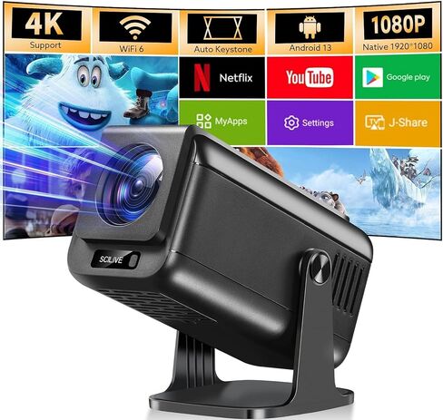 جهاز عرض صغير مع واي فاي وبلوتوث، 4K 1080P يدعم جهاز عرض محمول 180 درجة قابل للدوران 120 بوصة شاشة عرض أفلام تلقائية متوافقة مع HDMI/USB/الهاتف الذكي/الكمبيوتر الشخصي/الكمبيوتر المحمول in Saudi Arabia