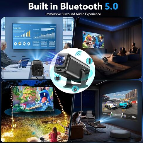 جهاز عرض صغير مع واي فاي وبلوتوث، 4K 1080P يدعم جهاز عرض محمول 180 درجة قابل للدوران 120 بوصة شاشة عرض أفلام تلقائية متوافقة مع HDMI/USB/الهاتف الذكي/الكمبيوتر الشخصي/الكمبيوتر المحمول in Saudi Arabia